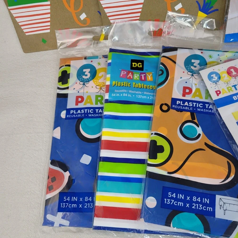 321‎ Party Birthday Supplies Bundle Tablecloths Cake Topper Hats Gift Bags Set